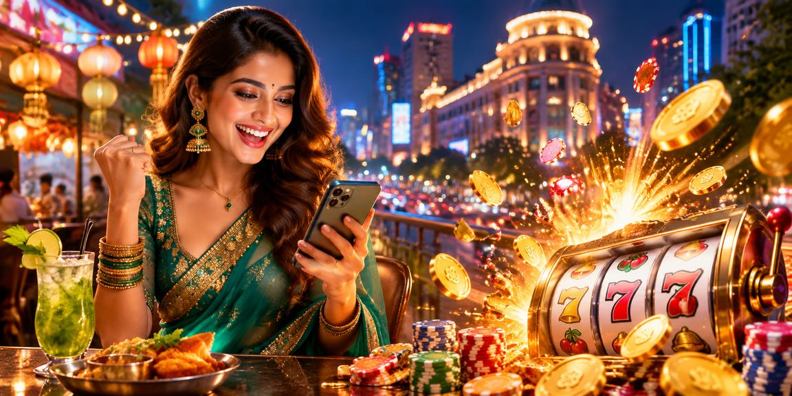 Casino slot gaming in a busy Bangalore street at night